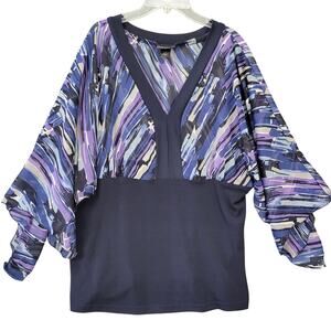 Lane Bryant Blue Shirt Stretch Preppy V-Neck Classic 3/4 Sleeves Womens Size 14